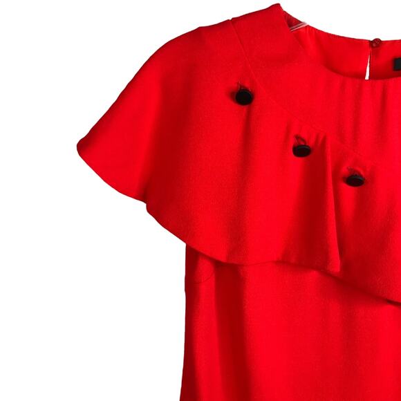 Maje Blouse Womens Sz 1 Red Sleeveless Ruffled Front One Shoulder Top Crew Neck - Picture 5 of 10